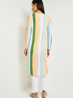 Outlet Open Neck Heritage Fit Jacket - Striped Intarsia Knit Fringe Hem Jackets & Coats