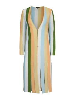 Outlet Open Neck Heritage Fit Jacket - Striped Intarsia Knit Fringe Hem Jackets & Coats