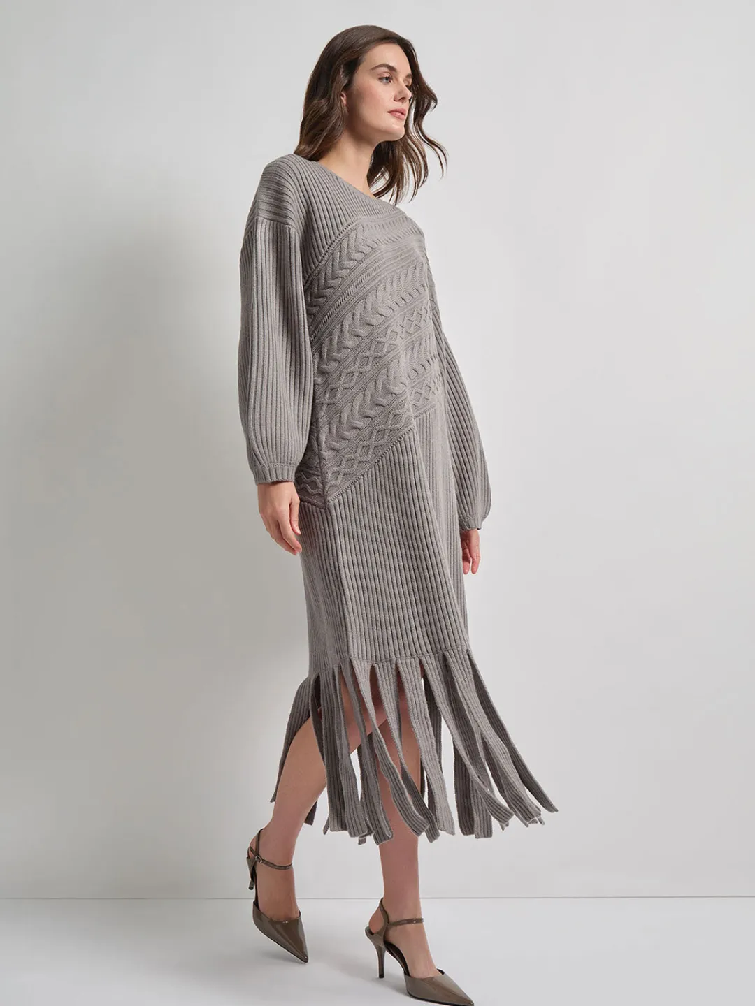 Sale Oversized Cable Knit Wool Blended Sheath Maxi Dress Dresses