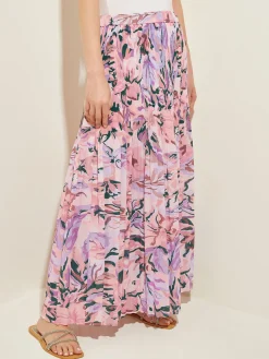 Sale Pink Pleated Skirt - Floral Maxi Skirt | Skirts
