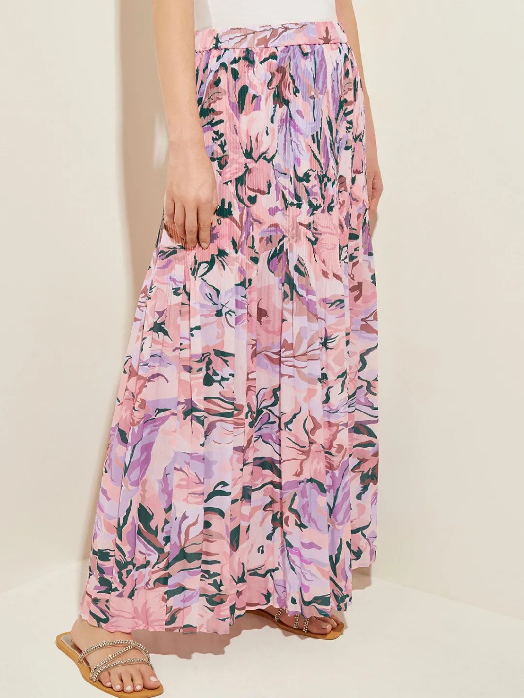 Sale Pink Pleated Skirt - Floral Maxi Skirt | Skirts