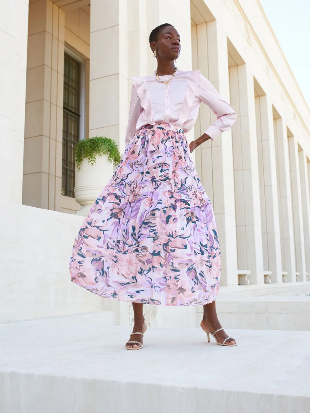 Sale Pink Pleated Skirt - Floral Maxi Skirt | Skirts
