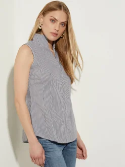 Outlet Pinstripe Sleeveless Stretch Cotton Blouse, Blouses & Shirts|Tops & Tees