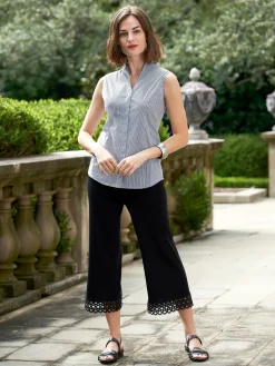 Outlet Pinstripe Sleeveless Stretch Cotton Blouse, Blouses & Shirts|Tops & Tees
