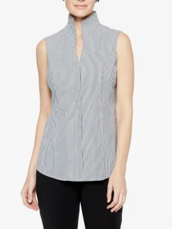 Outlet Pinstripe Sleeveless Stretch Cotton Blouse, Blouses & Shirts|Tops & Tees