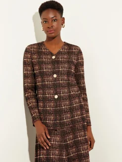 Discount Plaid Button-Front Knit Jacket Jackets & Coats