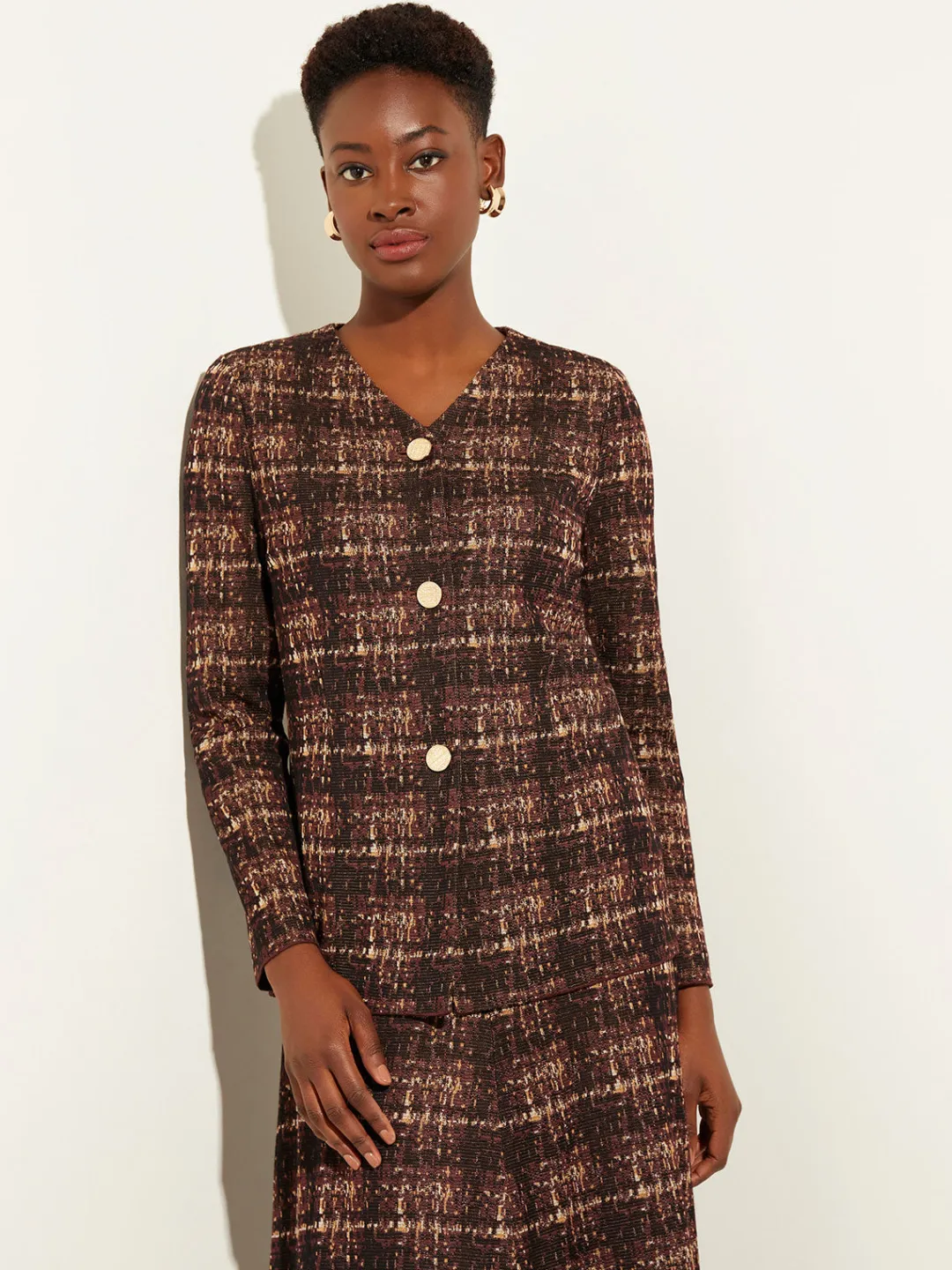 Discount Plaid Button-Front Knit Jacket Jackets & Coats