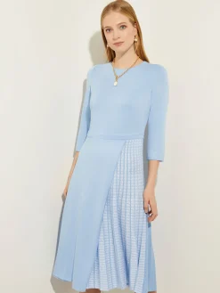 Best Pleated Contrast Panel Soft Knit Dress Dresses