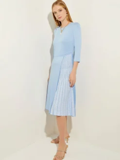 Best Pleated Contrast Panel Soft Knit Dress Dresses