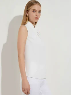 Clearance Pleated Crossover Collar Crepe de Chine Blouse Blouses & Shirts|Tops & Tees