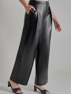 Discount Pleated Straight Leg Vegan Leather Pants Pants & Shorts
