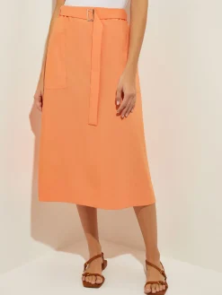Fashion Pocketed Poplin A-Line Midi Skirt Skirts