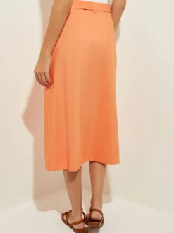 Fashion Pocketed Poplin A-Line Midi Skirt Skirts