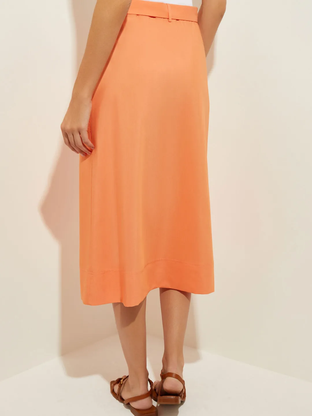 Fashion Pocketed Poplin A-Line Midi Skirt Skirts