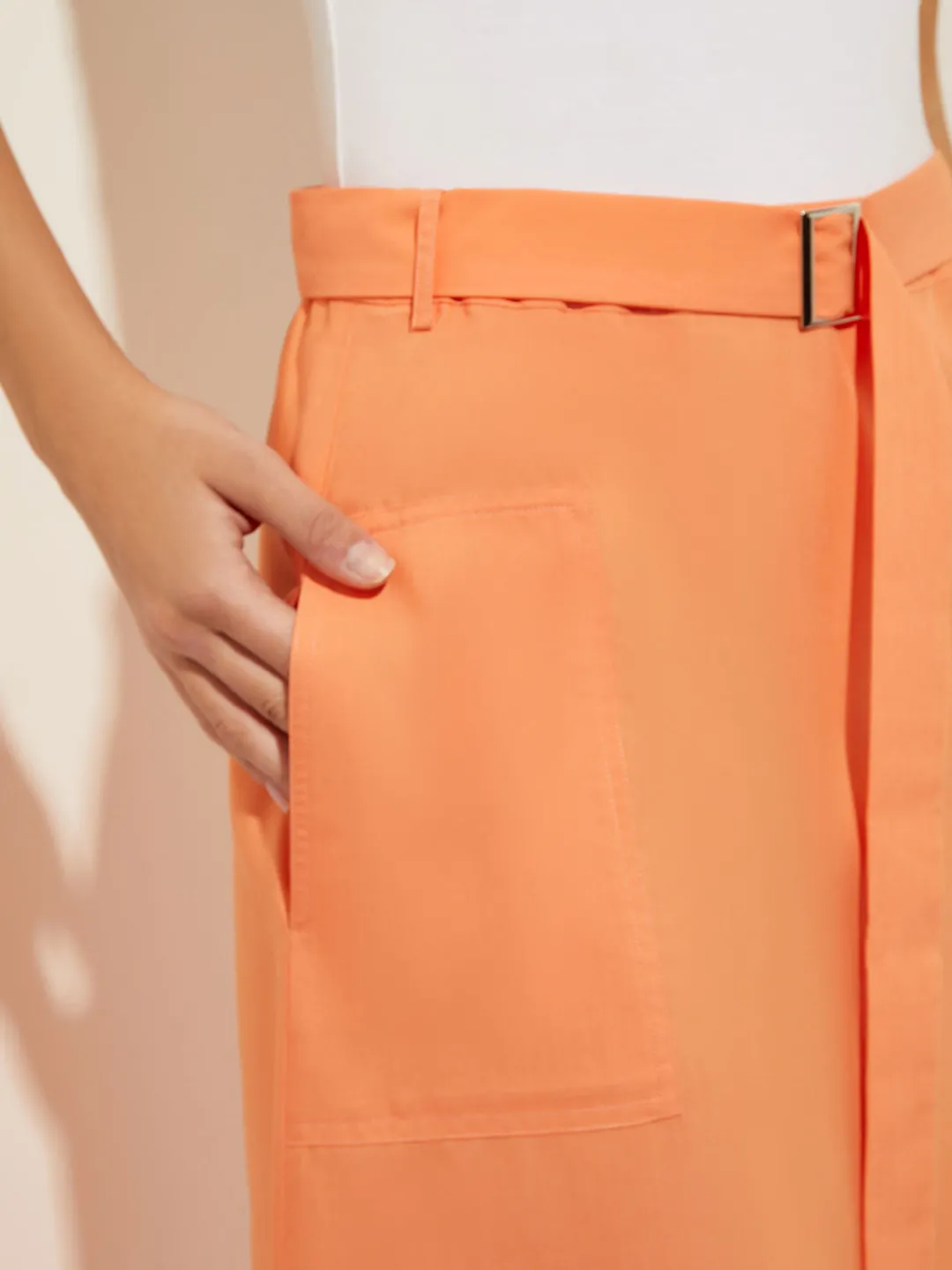 Fashion Pocketed Poplin A-Line Midi Skirt Skirts