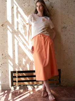 Fashion Pocketed Poplin A-Line Midi Skirt Skirts