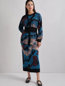 Discount Relaxed Fit Abstract Inset Waist Jacquard Knit Cardigan Jackets & Coats