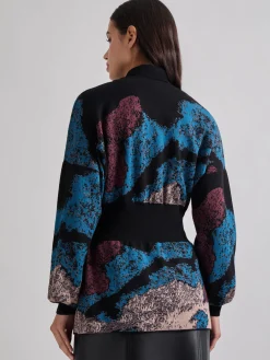 Discount Relaxed Fit Abstract Inset Waist Jacquard Knit Cardigan Jackets & Coats