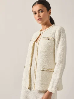 Fashion Relaxed Fit Boucle Lurex Crochet Trim Knit Jacket Jackets & Coats