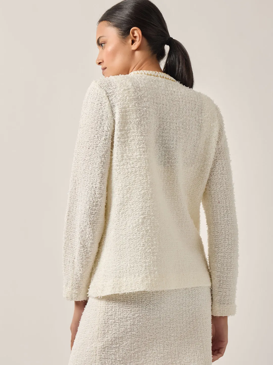 Fashion Relaxed Fit Boucle Lurex Crochet Trim Knit Jacket Jackets & Coats