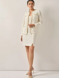 Fashion Relaxed Fit Boucle Lurex Crochet Trim Knit Jacket Jackets & Coats