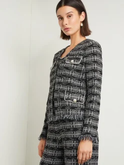 Fashion Rhinestone Accent Fringe Tweed Knit Jacket Jackets & Coats