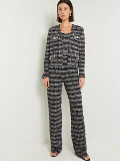 Sale Rhinestone Accent Tweed Knit Jumpsuit Pants & Shorts|Dresses