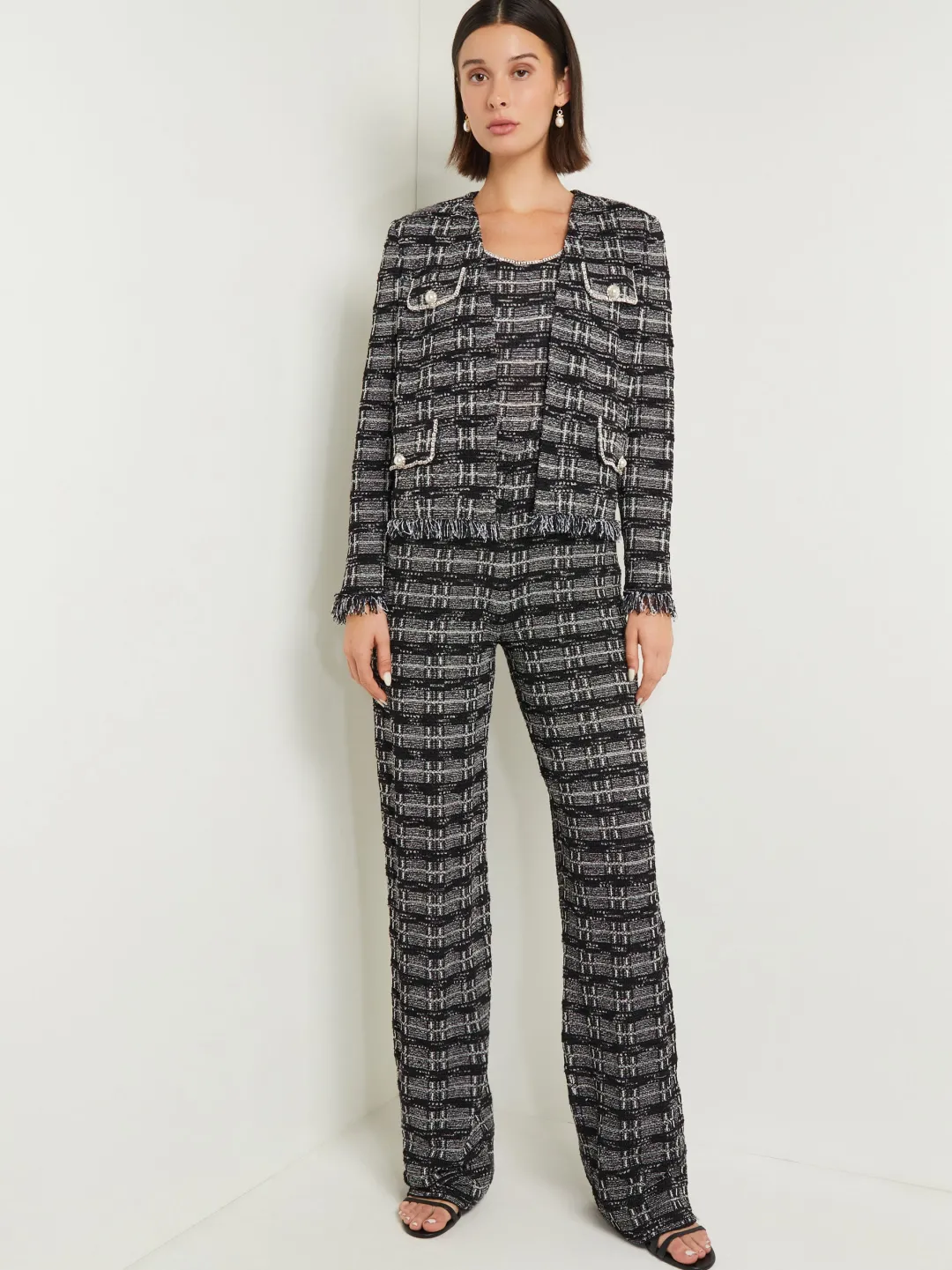 Sale Rhinestone Accent Tweed Knit Jumpsuit Pants & Shorts|Dresses