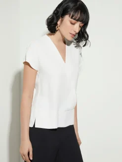 Fashion Short Sleeve V-Neck Crepe de Chine Blouse Blouses & Shirts|Tops & Tees