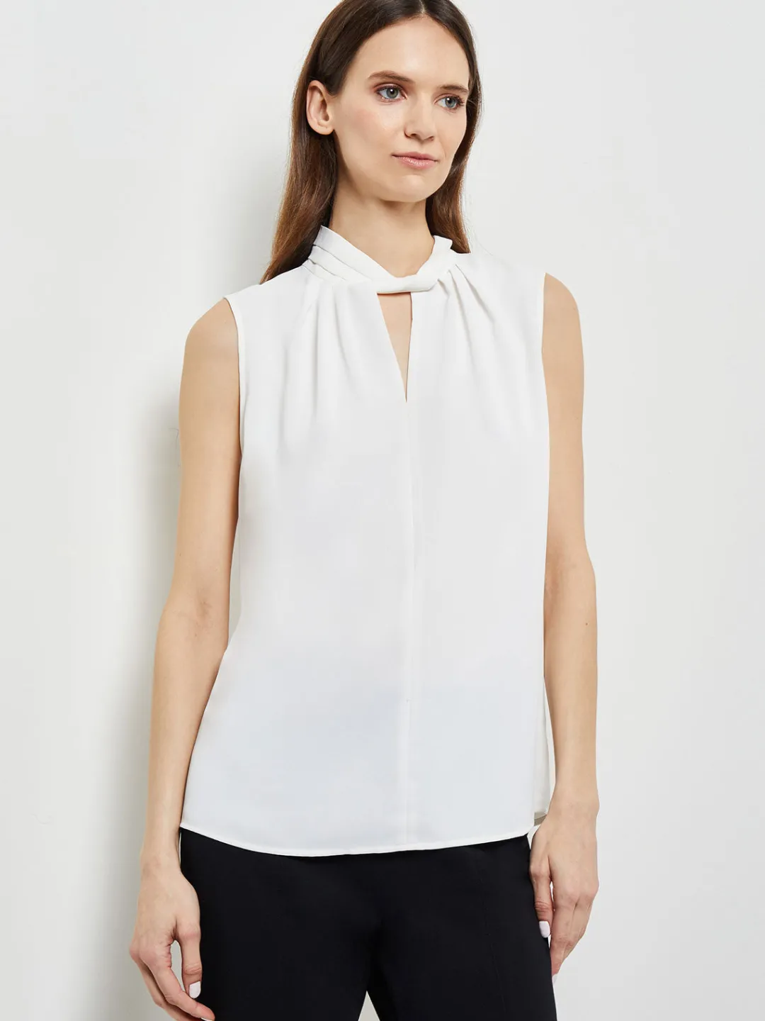 Sale Sleeveless Twist Neck Crepe De Chine Blouse Blouses & Shirts|Tops & Tees