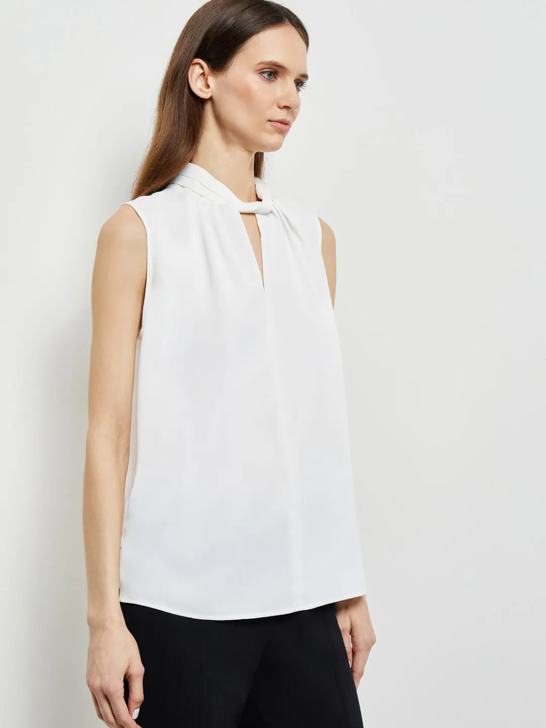 Sale Sleeveless Twist Neck Crepe De Chine Blouse Blouses & Shirts|Tops & Tees