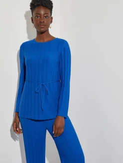 Discount Soft Ribbed Knit Tie-Waist Tunic Tops & Tees