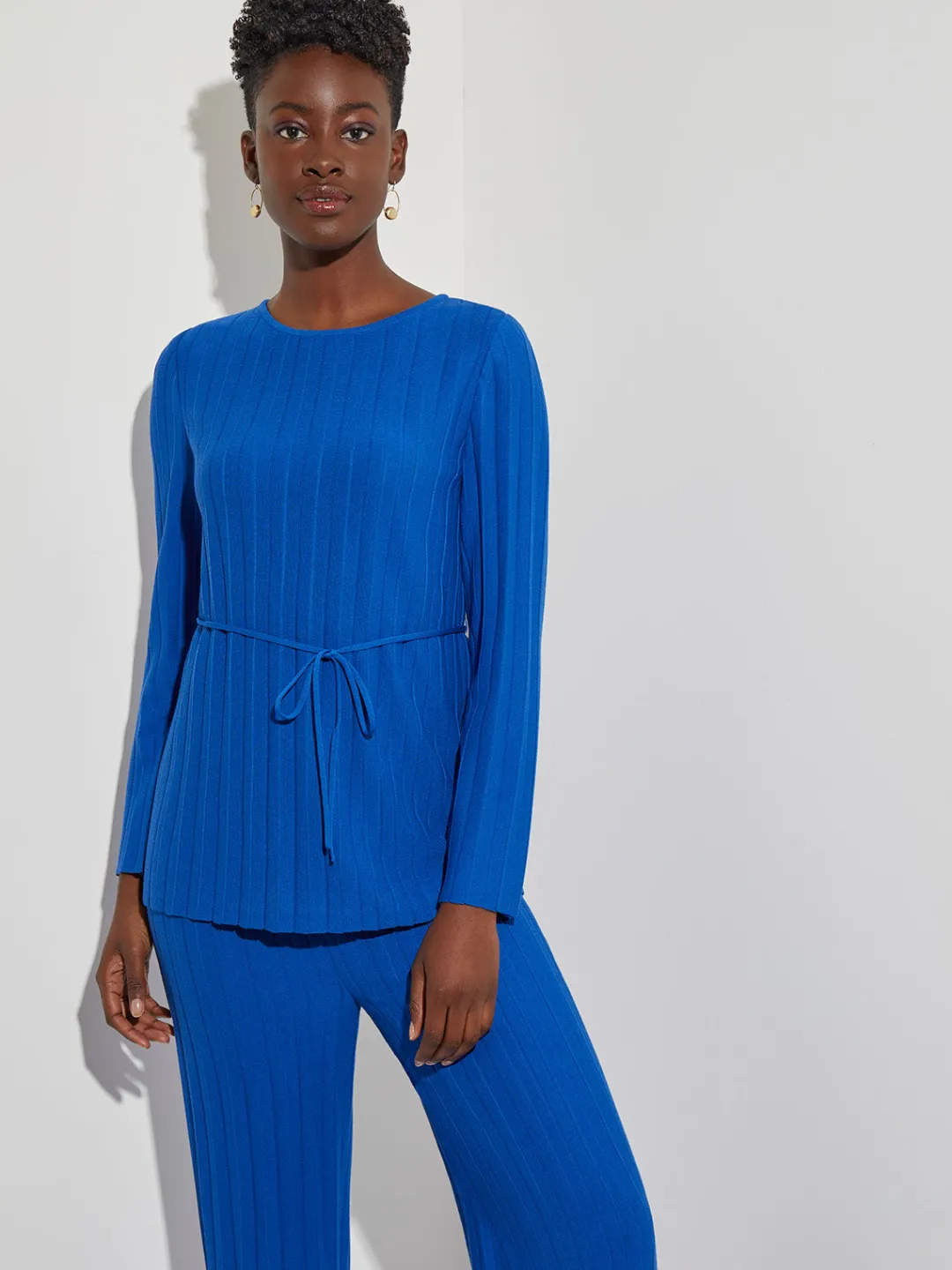 Discount Soft Ribbed Knit Tie-Waist Tunic Tops & Tees