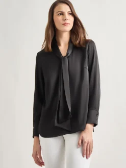 Discount Solid Tie Neck Crepe de Chine Blouse Blouses & Shirts|Tops & Tees