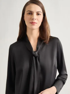 Discount Solid Tie Neck Crepe de Chine Blouse Blouses & Shirts|Tops & Tees