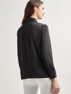 Discount Solid Tie Neck Crepe de Chine Blouse Blouses & Shirts|Tops & Tees