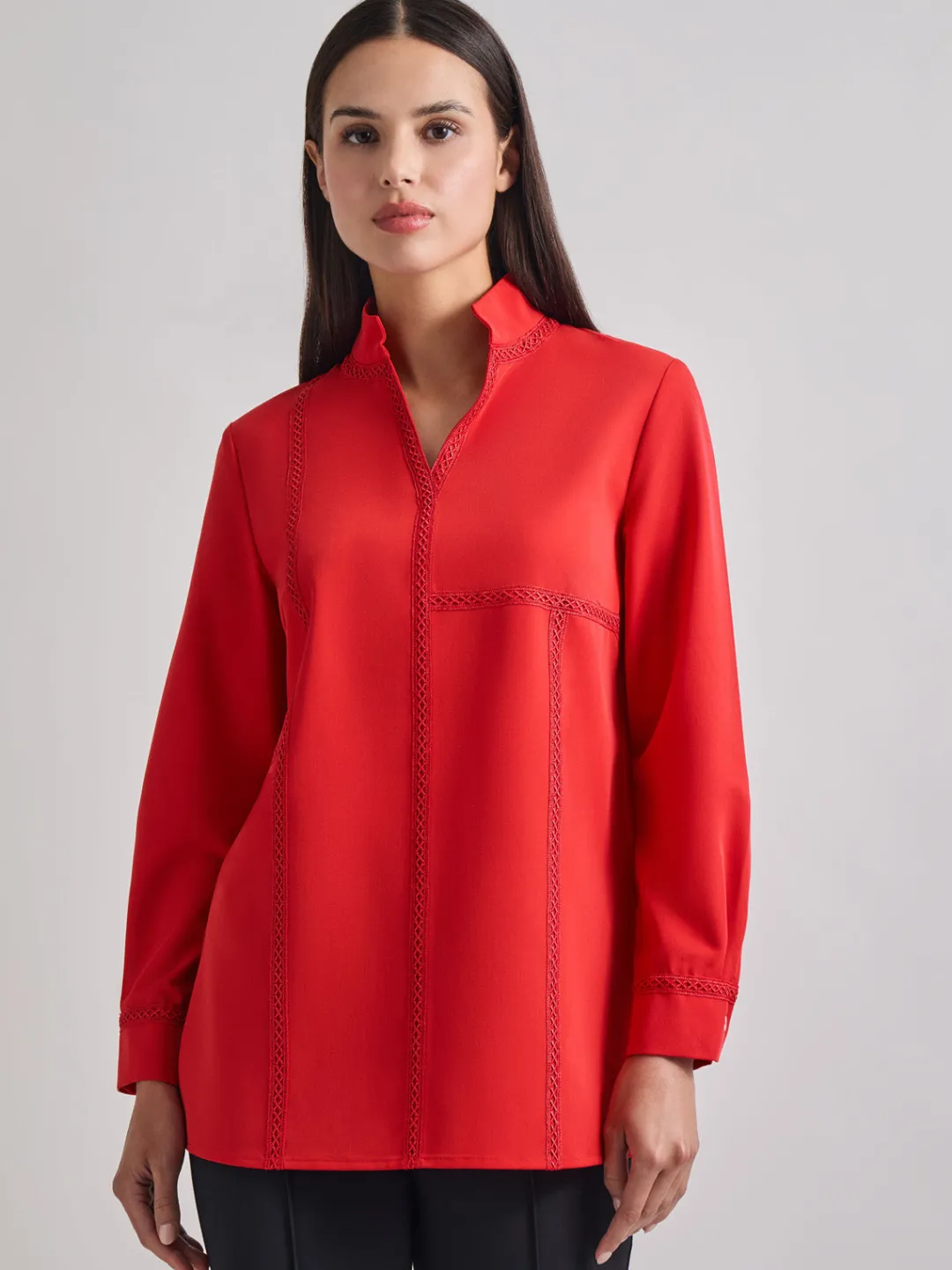 Sale Soutache Detail Tonal Stretch Crepe Tunic Blouses & Shirts|Tops & Tees