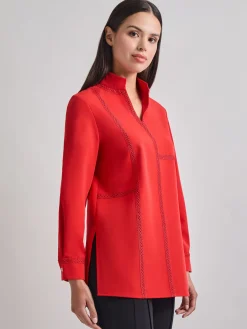Sale Soutache Detail Tonal Stretch Crepe Tunic Blouses & Shirts|Tops & Tees