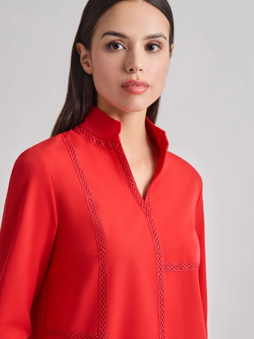 Sale Soutache Detail Tonal Stretch Crepe Tunic Blouses & Shirts|Tops & Tees