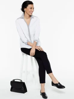 Fashion Stripe Trim Stretch Cotton Button-Up Shirt Blouses & Shirts|Tops & Tees