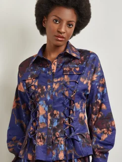 Sale Structured Corset Laced Printed Woven Jacket Jackets & Coats