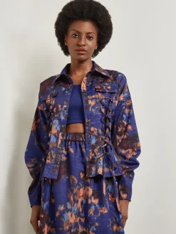 Sale Structured Corset Laced Printed Woven Jacket Jackets & Coats