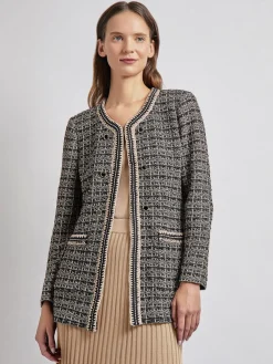 Clearance Tailored Fit Contrast Trim Tweed Knit Jacket Jackets & Coats