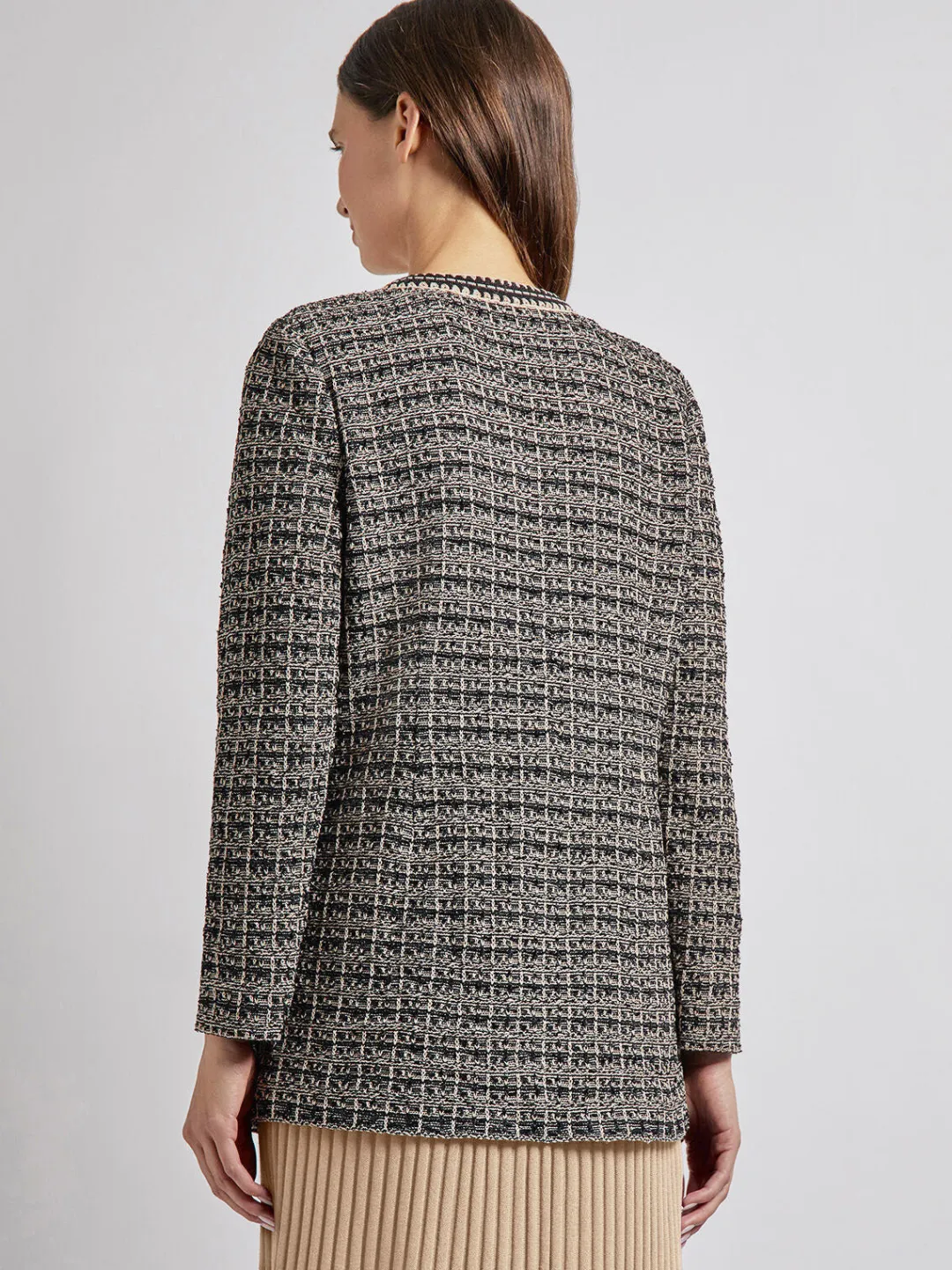 Clearance Tailored Fit Contrast Trim Tweed Knit Jacket Jackets & Coats