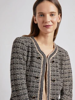 Clearance Tailored Fit Contrast Trim Tweed Knit Jacket Jackets & Coats