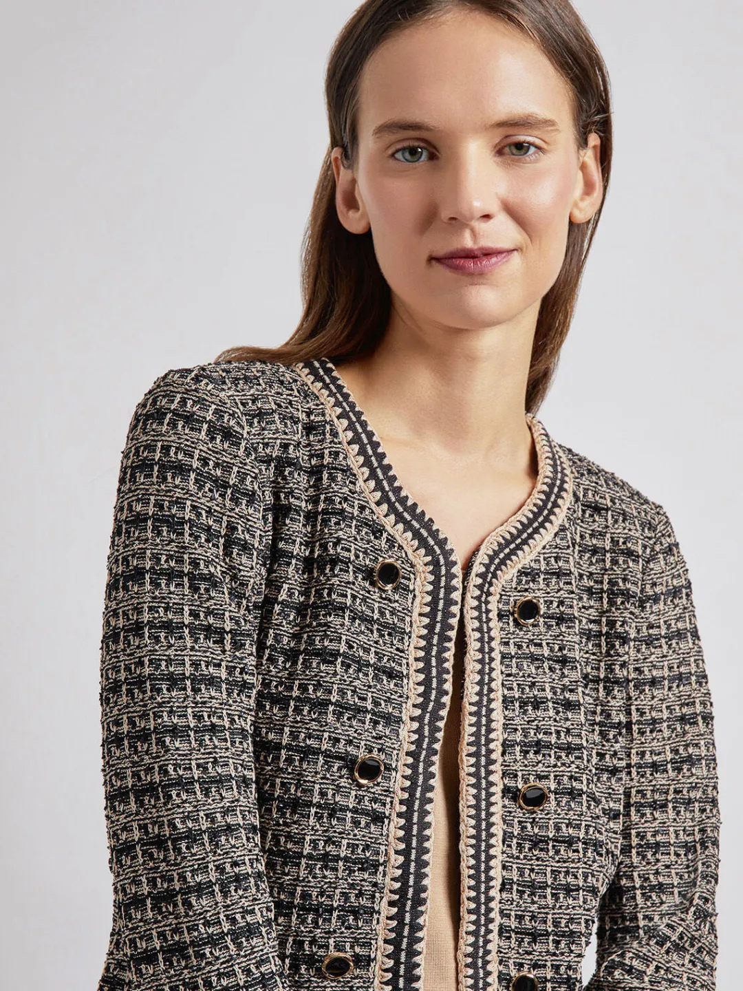 Clearance Tailored Fit Contrast Trim Tweed Knit Jacket Jackets & Coats