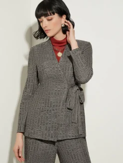 Discount Tailored Fit Tweed Side Tie Knit Blazer Jackets & Coats