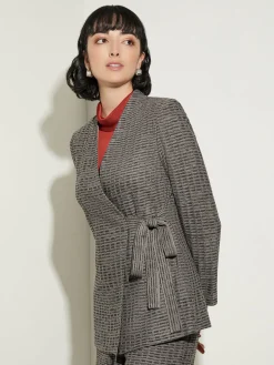 Discount Tailored Fit Tweed Side Tie Knit Blazer Jackets & Coats