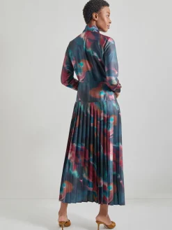 Sale Tie Neck Pleated A-Line Maxi Dress Dresses