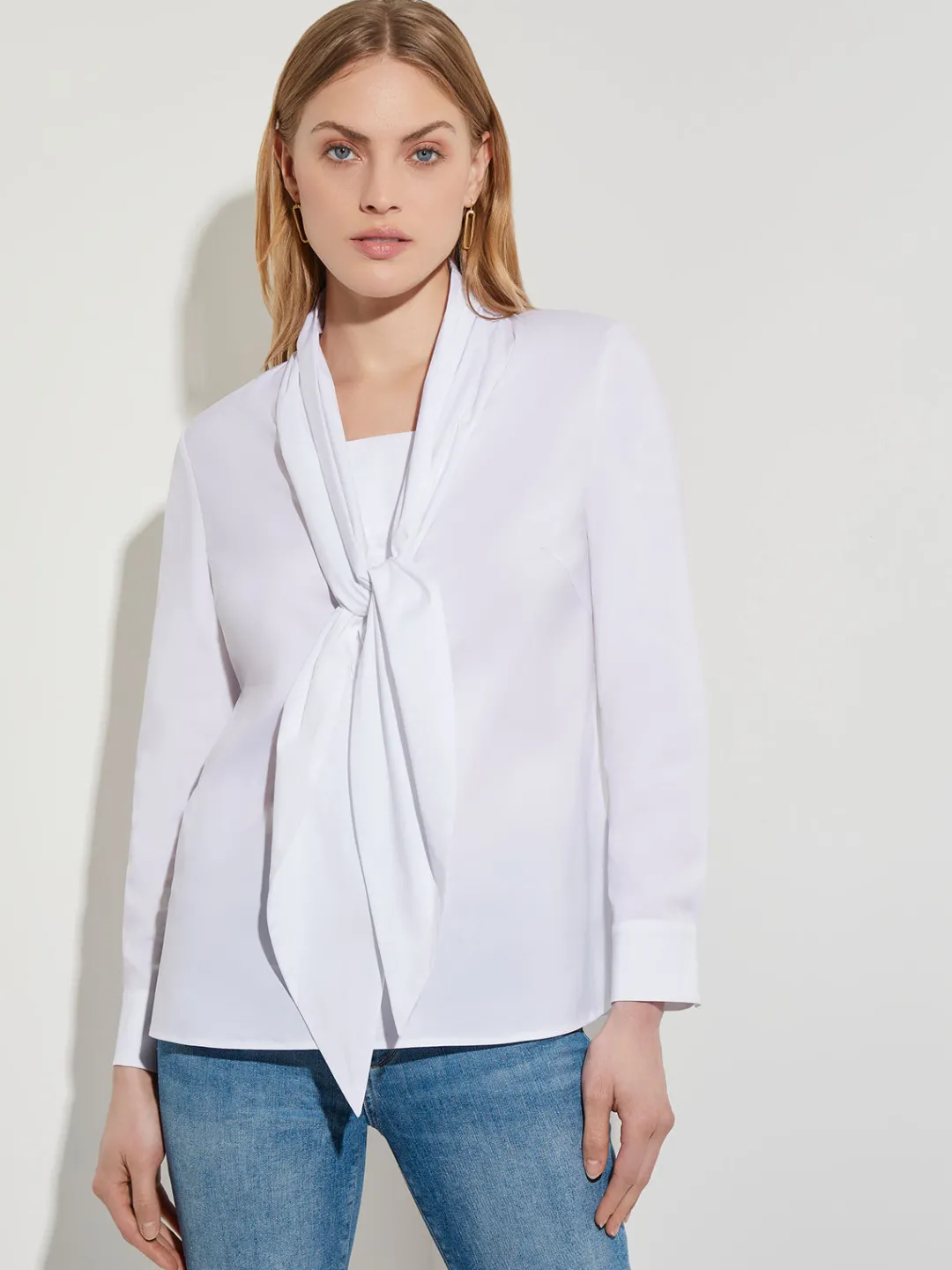 Fashion Tie-Neck Cotton Poplin Blouse Blouses & Shirts|Tops & Tees